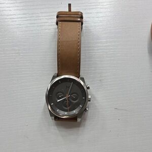 MVMT Element Chrono Mens 44 mm Brown Leather Strap Watch with Silver Case